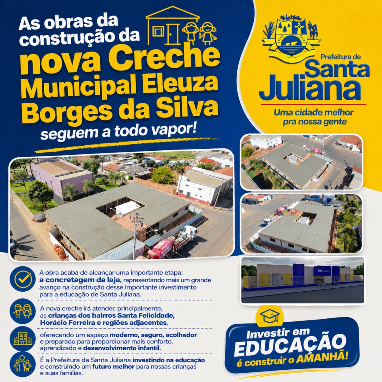Obras da nova Creche Municipal Eleuza Borges da Silva seguem em ritmo acelerado.