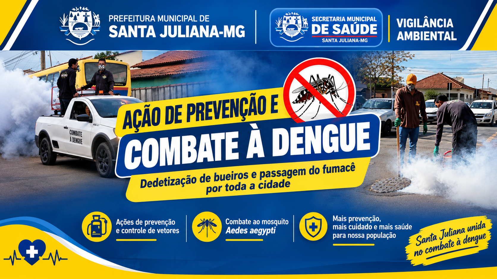 Santa Juliana reforça ações de combate à dengue com dedetização de bueiros e passagem do fumacê