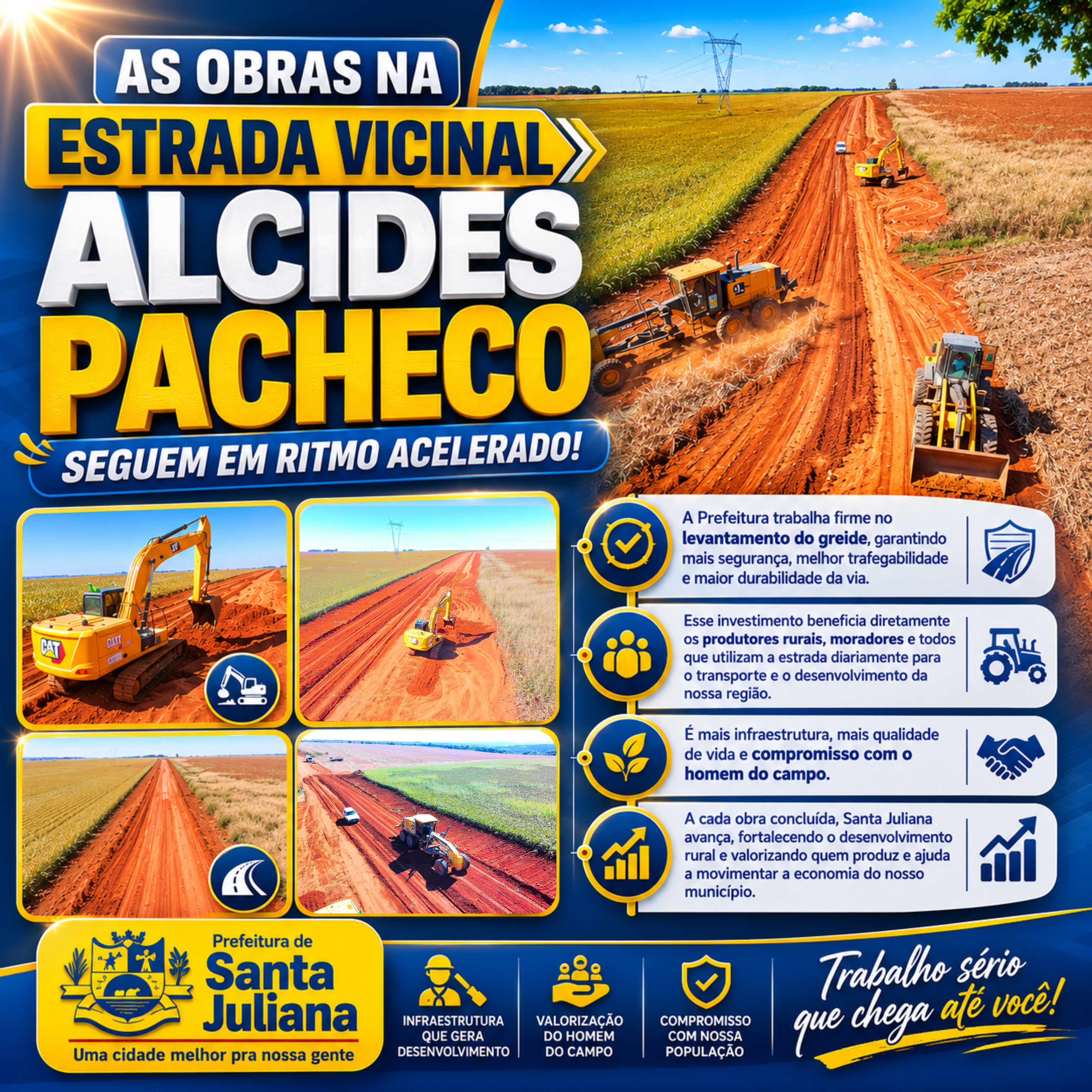 Obras na Estrada Vicinal Alcides Pacheco seguem em ritmo acelerado
