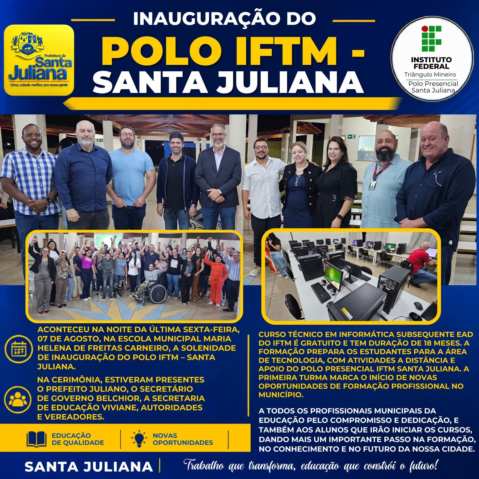 Aula Inaugural do Curso Técnico em Informática do IFTM marca início de nova etapa para a educação em Santa Juliana