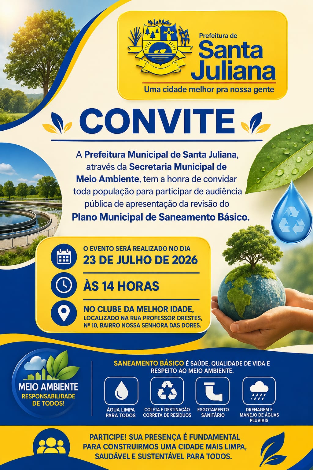 Convite - Audiência Pública de Apresentação da Revisão do Plano Municipal de Saneamento Básico